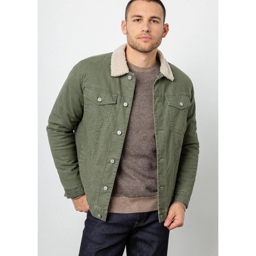 Rails McKinley Jacket Mens XL Olive Faux Sherpa Fleece Lined Button Trucker $258